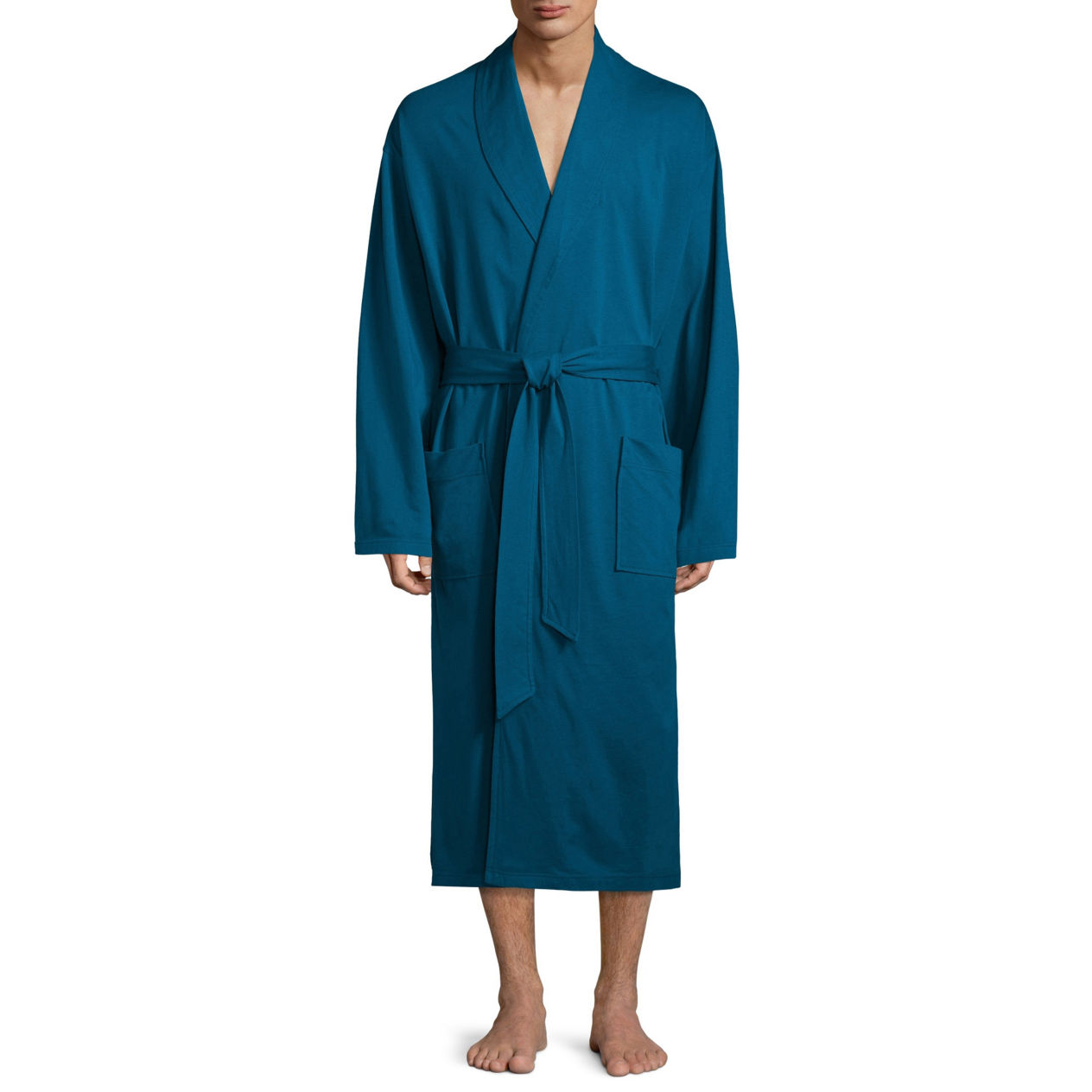 Men's Stafford Jersey Knit Bath Robe One Size Navy Blue or Gray 100