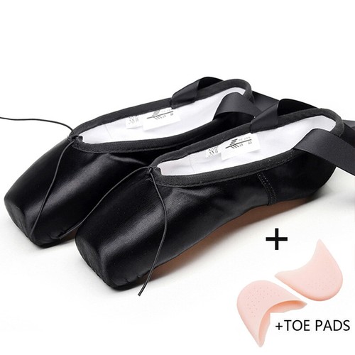Rosa Profi Spitze Ballett Tanzschuhe Satin mit Zehenpolster schwarz Frauen Männer - Bild 17 von 18