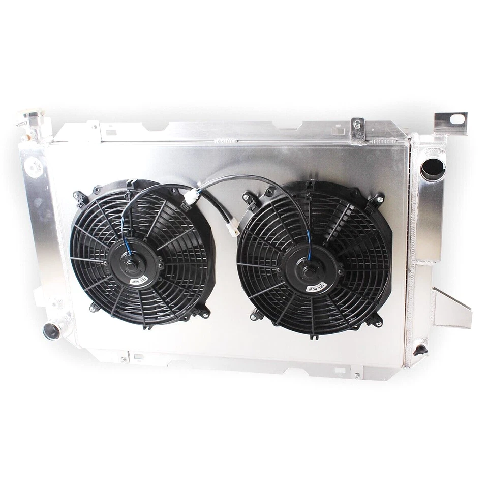 4Row Radiator +Fans For 1985-1997 Ford F150 F250 F350 Bronco 5.0L 5.8L 7.5L Foto 2 de 4