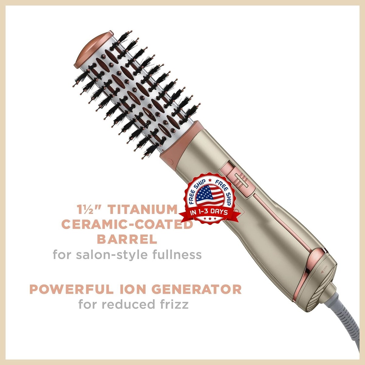 Cepillo De Aire Caliente Para Cabello Con Tecnología Iónica Y