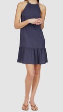  100 Michael Kors Women's Blue Ring-Strap Halter Ruffle Dress Petite Size P/S