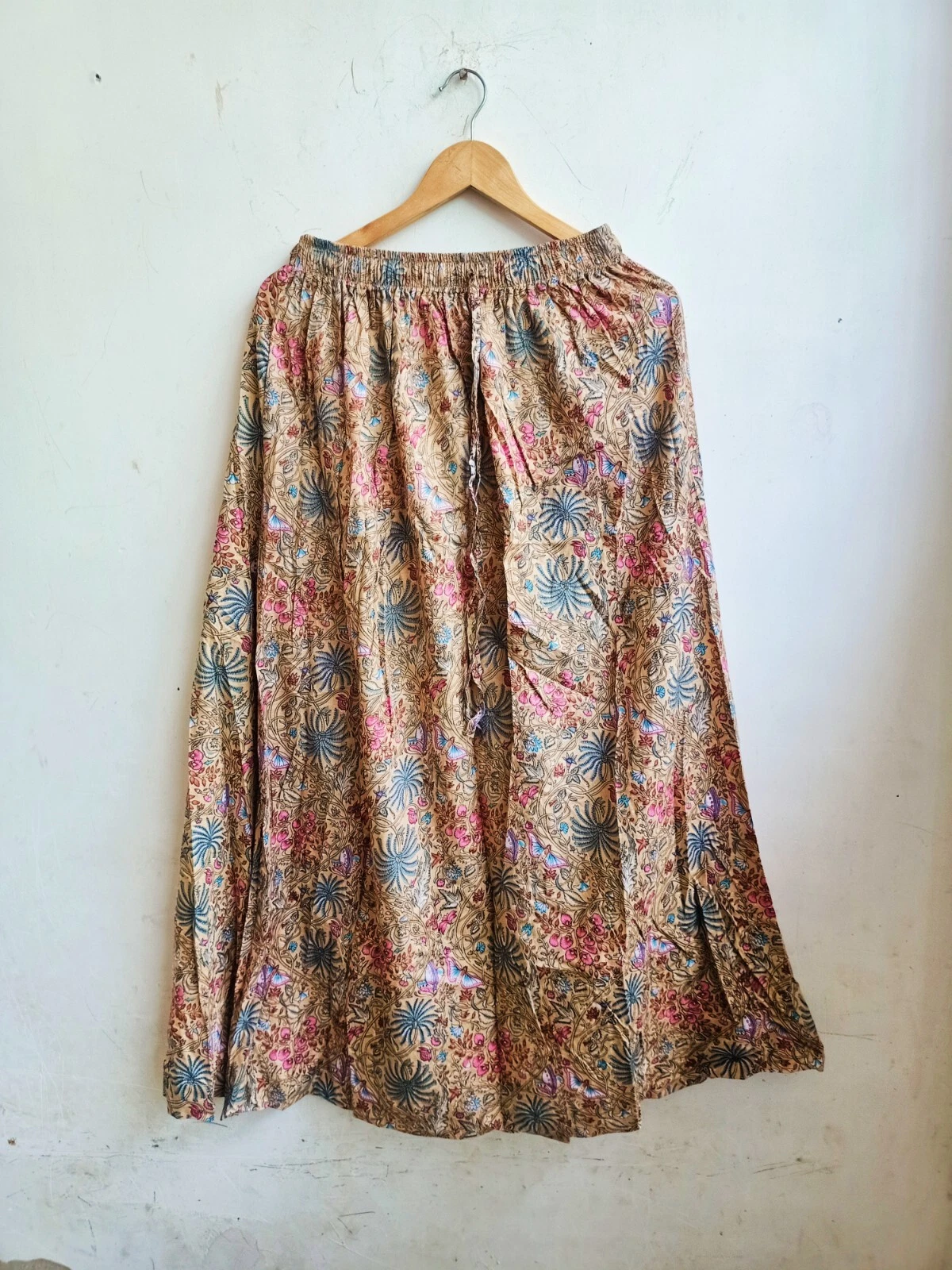 Indian Cotton Beige Floral Printed Skirt Women's Clothing Partywear skirt US