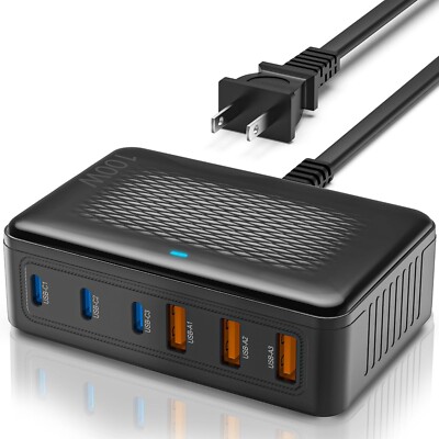6 Port USB C Fast Charger Block,Charging Station Hub for Multiple Devices