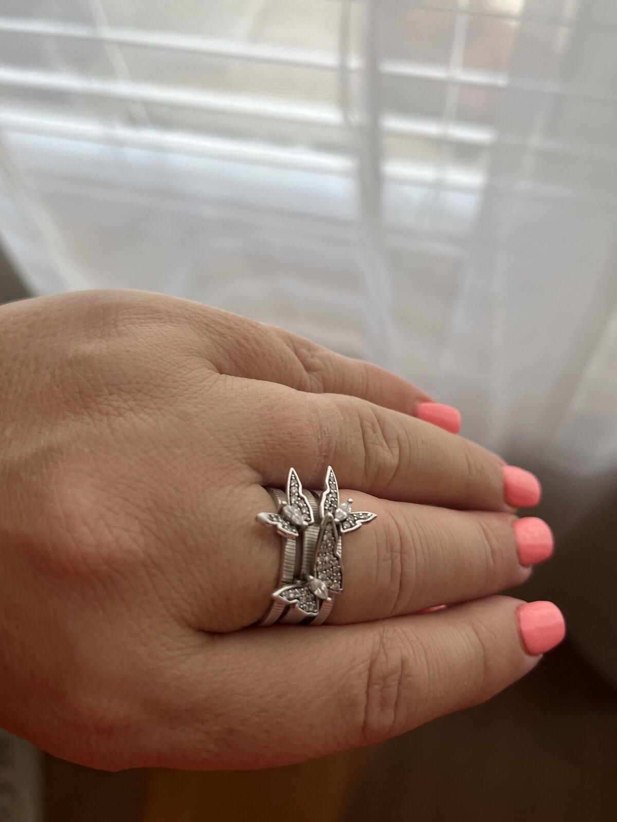 Statement Silver Butterfly Ring With CZs - image 4