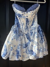Sherri hill 2025 Homecoming Dress Floral Blue 4 Strapless Bubble Skirt White