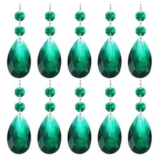 Teardrop Crystal Chandelier, 10 Pack 85mm Length Prisms Part, Dark Green