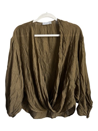 Kiki LaRue Olive Green Draped Wrap Blouse Boho Earthy Fairycore Slouchy Small