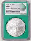 2003 $1 1oz Silver American Eagle MS69 NGC 5825219-023 Green Core Sealed Box