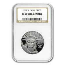 2002 W PLATINUM $100 PROOF AMERICAN EAGLE 1 OZ COIN NGC PF 69 ULTRA CAMEO 2900.00 per troy oz