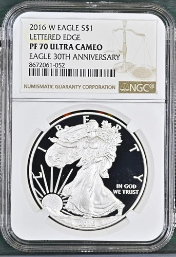2016 W Proof American Silver Eagle 1 oz Lettered Edge NGC PF70 - A354