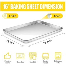 Oven Baking Sheet Set, Jelly Roll Pan, 16''x12'', 2 Pack