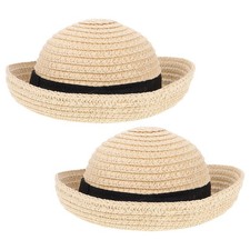 2 Pcs Doll Clothing Accessories Mini Straw Hats for Crafts Tiny Decor Party