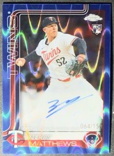 2025 Topps Chrome Rookie Blue RayWave Auto /150 Zebby Matthews #RA-ZM Twins