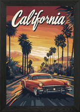 California Sunset Drive Framed Wall Art Poster Canvas Print Picture