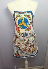Vintage Apron with Map of Sicilia Italian Cot...
