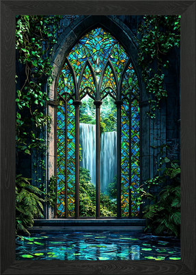 Glasmalerei Wasserfall gerahmtes Wandbild Poster Leinwanddruck Bild