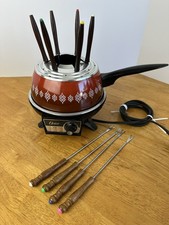 Vintage 1970's Oster Electric Fondue Pot Set w Wood Handle Forks - Tested 