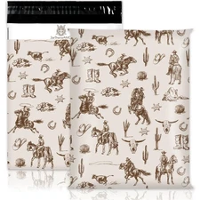 JarThenaAMCS 100Pcs Western Cowboy Poly Mailers 10 x 13 Inch Brown Wild Rodeo...