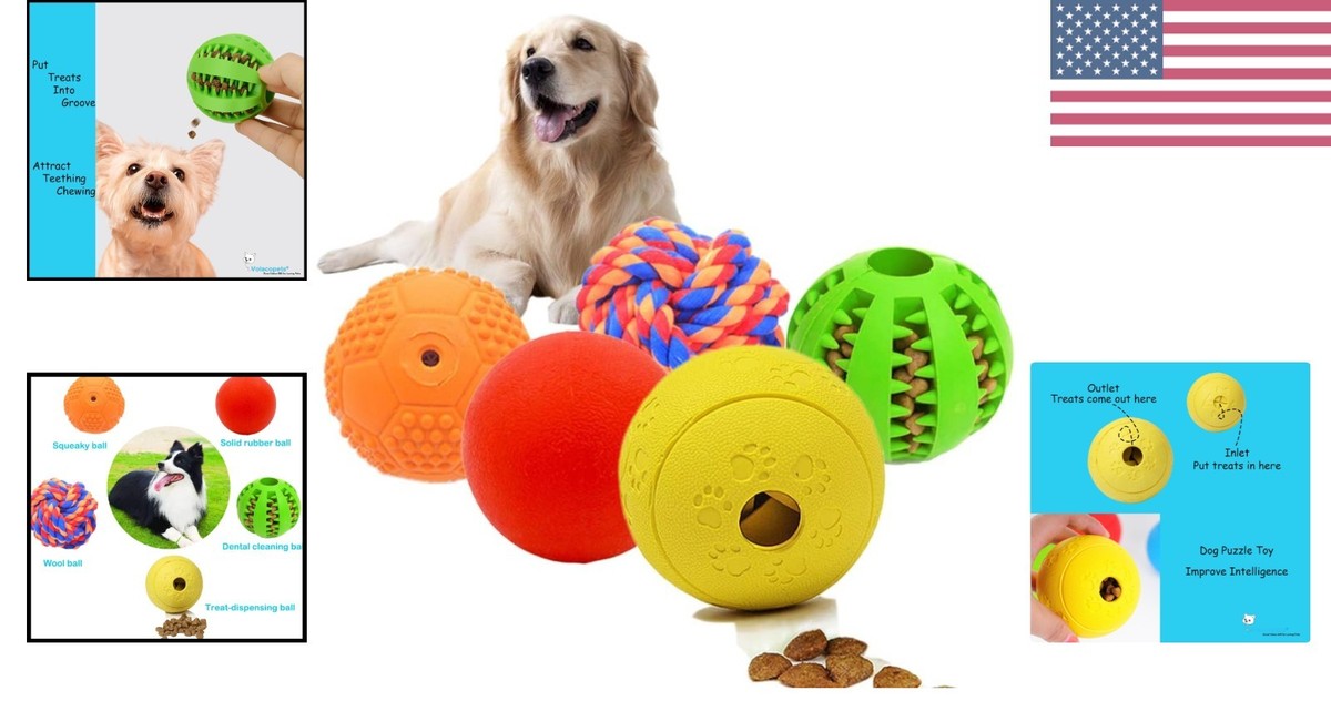 5-in-1 Interactive Dog Puzzle Balls – Safe Rubber Toys for Medium