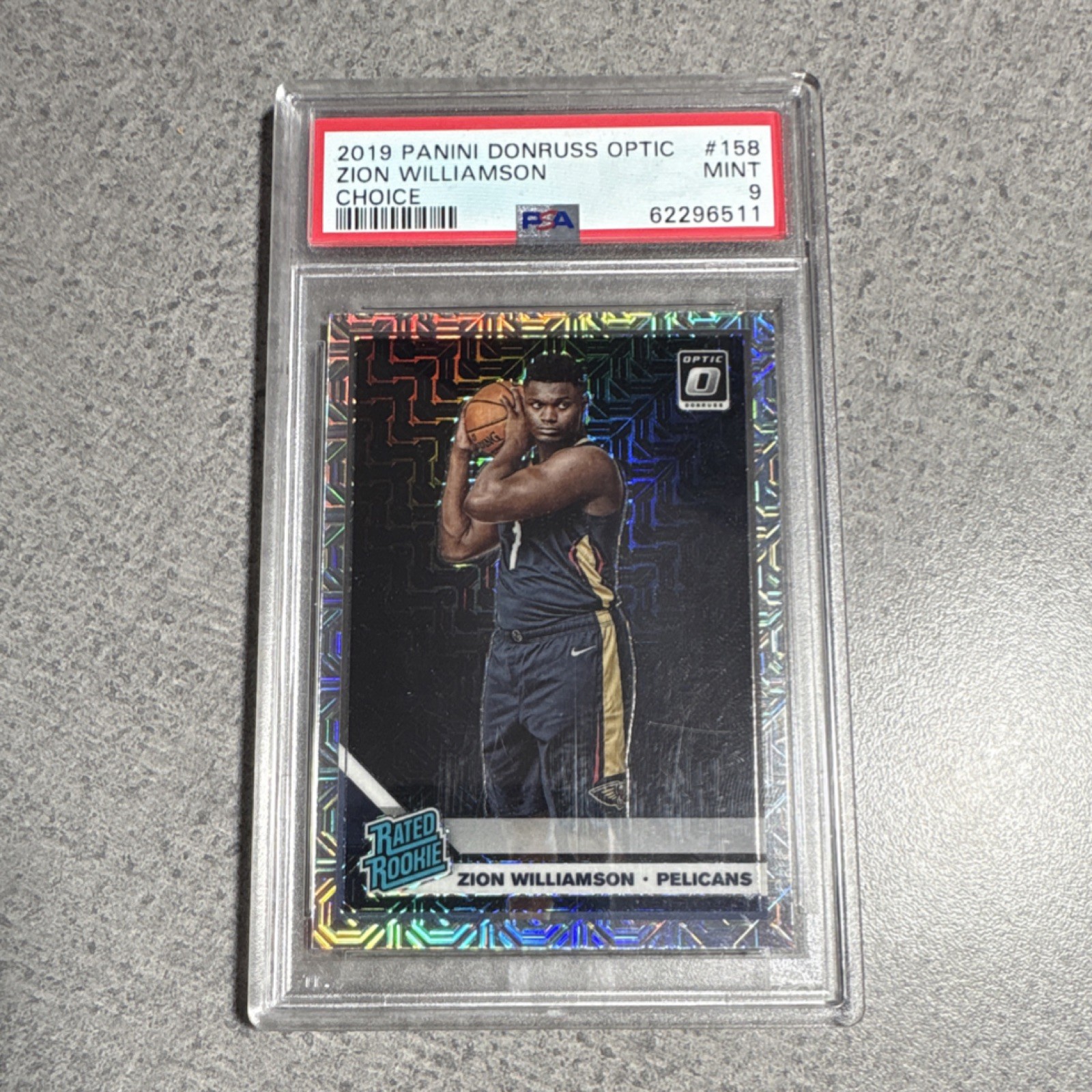 2019-20 Panini Donruss Optic Choice Prizm Zion Williamson #158 PSA 9 Pelicans