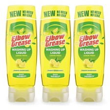 3 x ELBOW GREASE NEW WASHING UP LIQUID DEGREASER LEMON FRESH EASY SQUEEZY 450ml 7.40 per litre