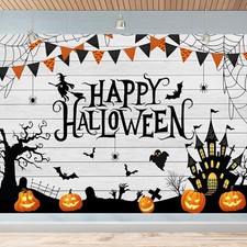 Halloween Backdrop 7x5FT White Wood Spider Web 7x5ft, Orange, Black,