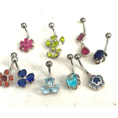 9 DIFFERENT 925 STERLING SILVER PINK TOPAZ & CZ BELLYBUTTON RINGS SKY