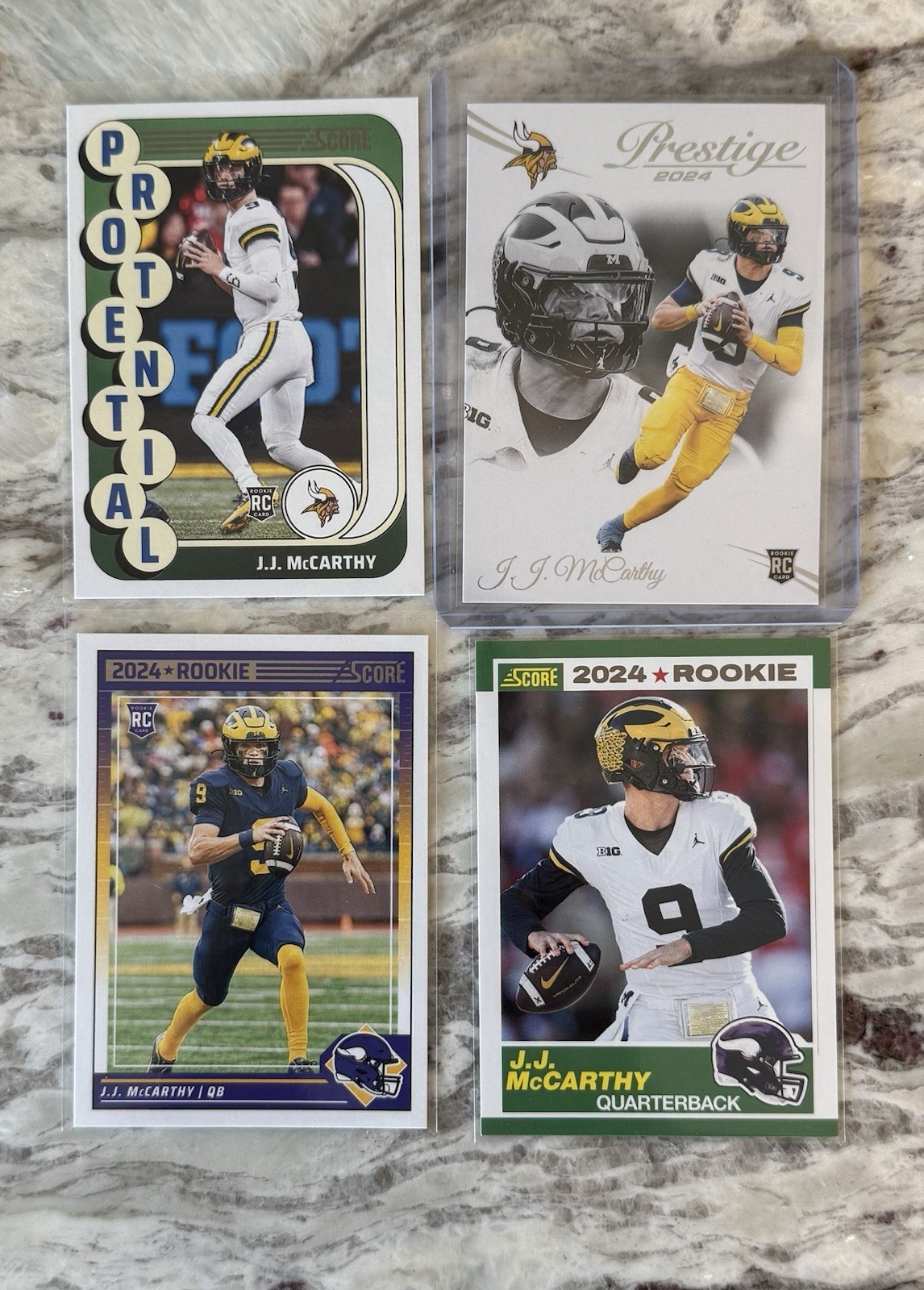 4 - 2024 SCORE PROTENTIAL JJ McCARTHY RCs - PRESTAGE RC- COLLEGE UNI MICHIGAN