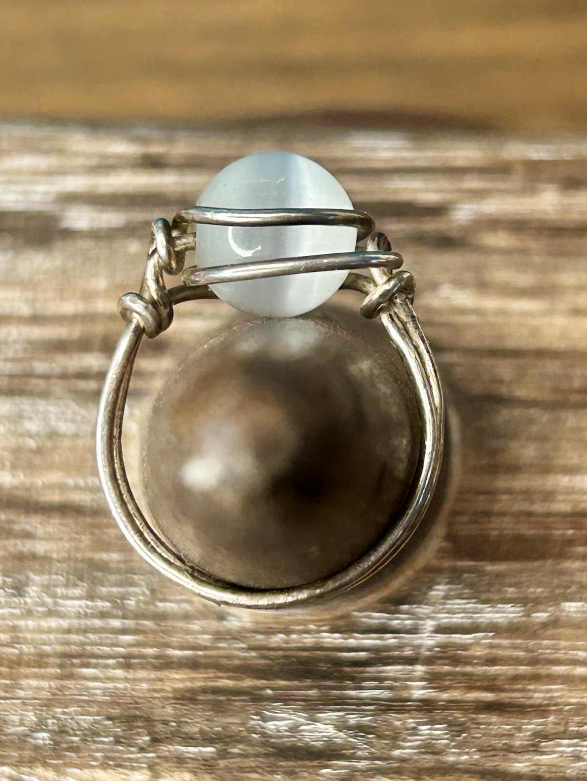 Silver Wire Wrap Moonstone Ring Orb Stone Vintage… - image 8