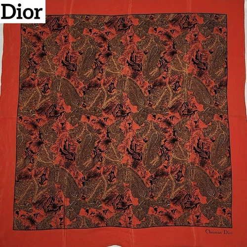 Authentique foulard Christian Dior motif cachemire rouge 87 x 85 cm mode femme