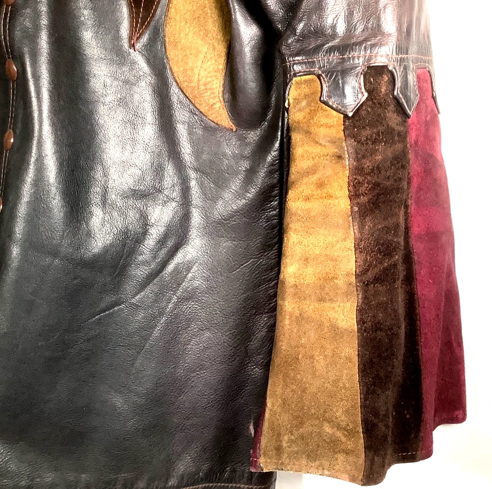 Raro Medieval De Colección Cuero Este Oeste Instrumento Musical Chaqueta Rocker Foto 3 de 4