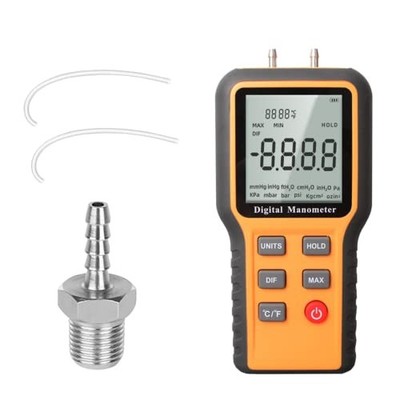 Digital Manometer Professional Air Pressure Meter, Dual-Port Gas Pressure 