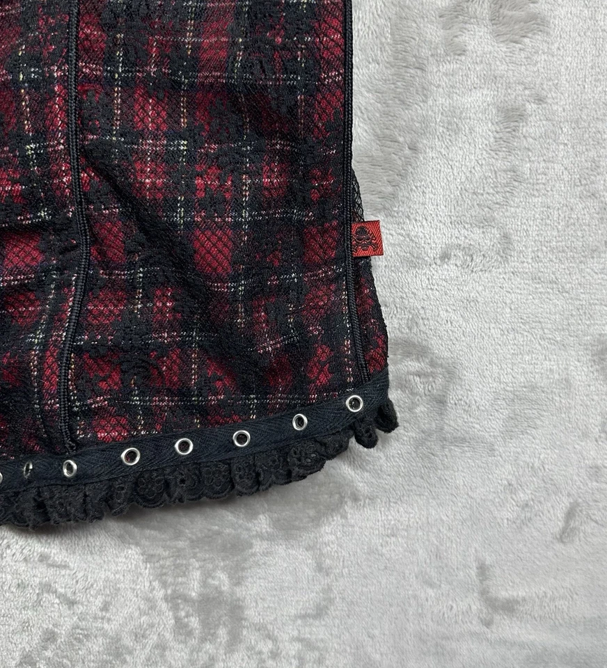 Top Corsé Tripp NYC para Mujer 2X Negro Rojo Cuadros Floral Encaje Crochet Centro Comercial Gótico Y2K Foto 4 de 4