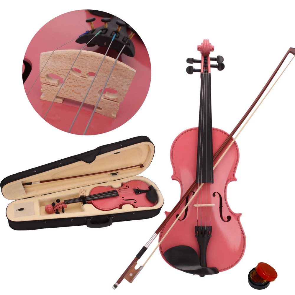 1/4 Size Kids Beginners Acoustic Violin w/Case Bow Rosin for Beginner Gift Pink