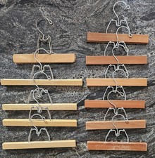 Wooden Pant Hangers, Lot of 11, Vintage, Metal Swivel Clamp, 9" 11"