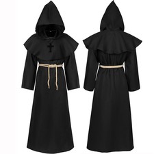 Friar Medieval Hooded Monk Renaissance Priest Robe Halloween Adult Teens Cost...