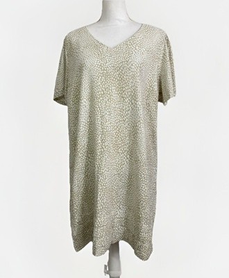 Nicole Miller Womens XL Green Print Linen Blend Knee Length Short Sleeve Dress