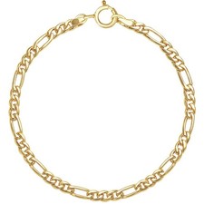 Solid 1/20 14K Yellow Gold Real Figaro Link Bracelet 3mm 7.5 Inch Mens Womens
