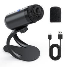 USB Computer Microphone Podcast Mic Desktop with Mute Button Volume Control Reco