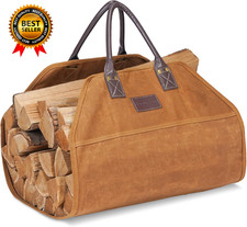 Firewood Carrier Waxed Canvas with Leather Handles, Wood Carrier for Firewood