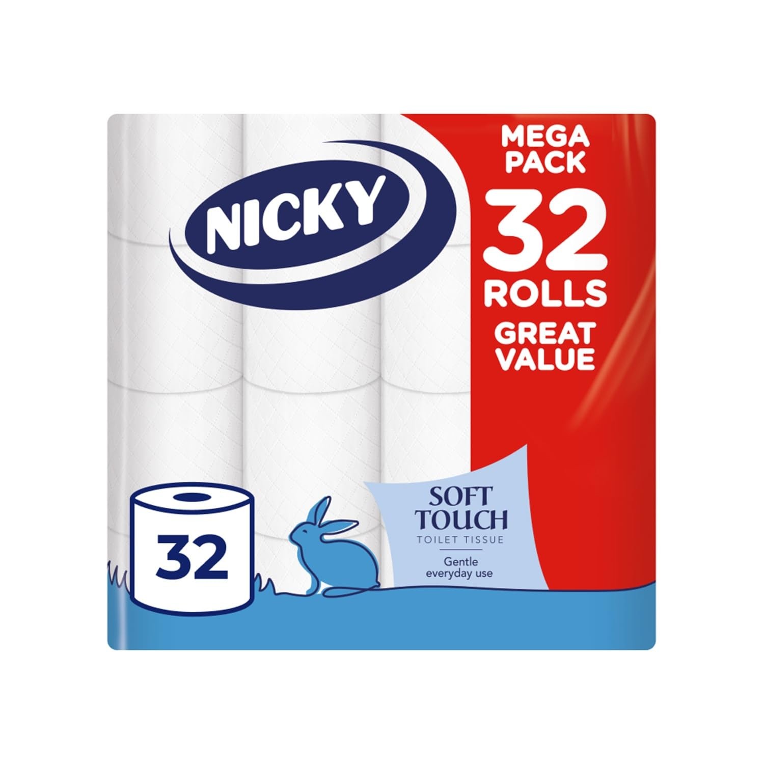 Nicky Soft Touch, 32 Rolls of Toilet Tissue, 2-Ply | 190 Sheets per Roll, Extra Gentle White and Soft Tissue, Modern Embossing, Easy Opening, 100% FSC Certified Paper - Image 2