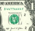 ((BINARY - 6 OF A KIND)) $1 2021 (CHOICE CU) (44774444) FANCY SERIAL # CURRENCY — photo 1