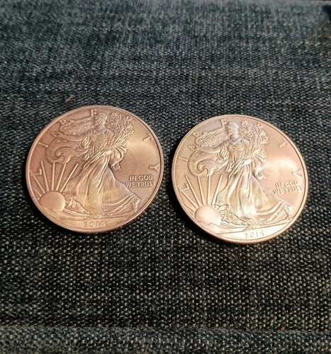 (2) Two Walking Liberty Silver Dollars 1 Ounce ea Fine Silver 0.9999  2014