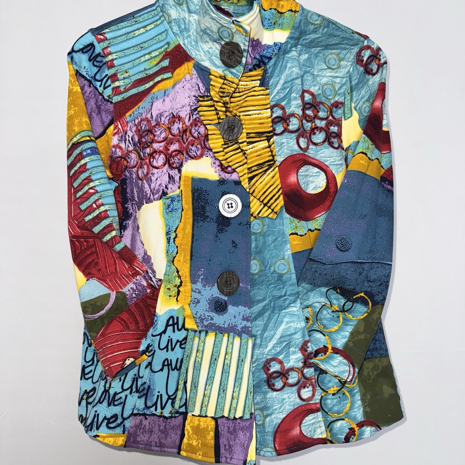 Multiples Abstract Art Print Button Collared Ruff… - image 1