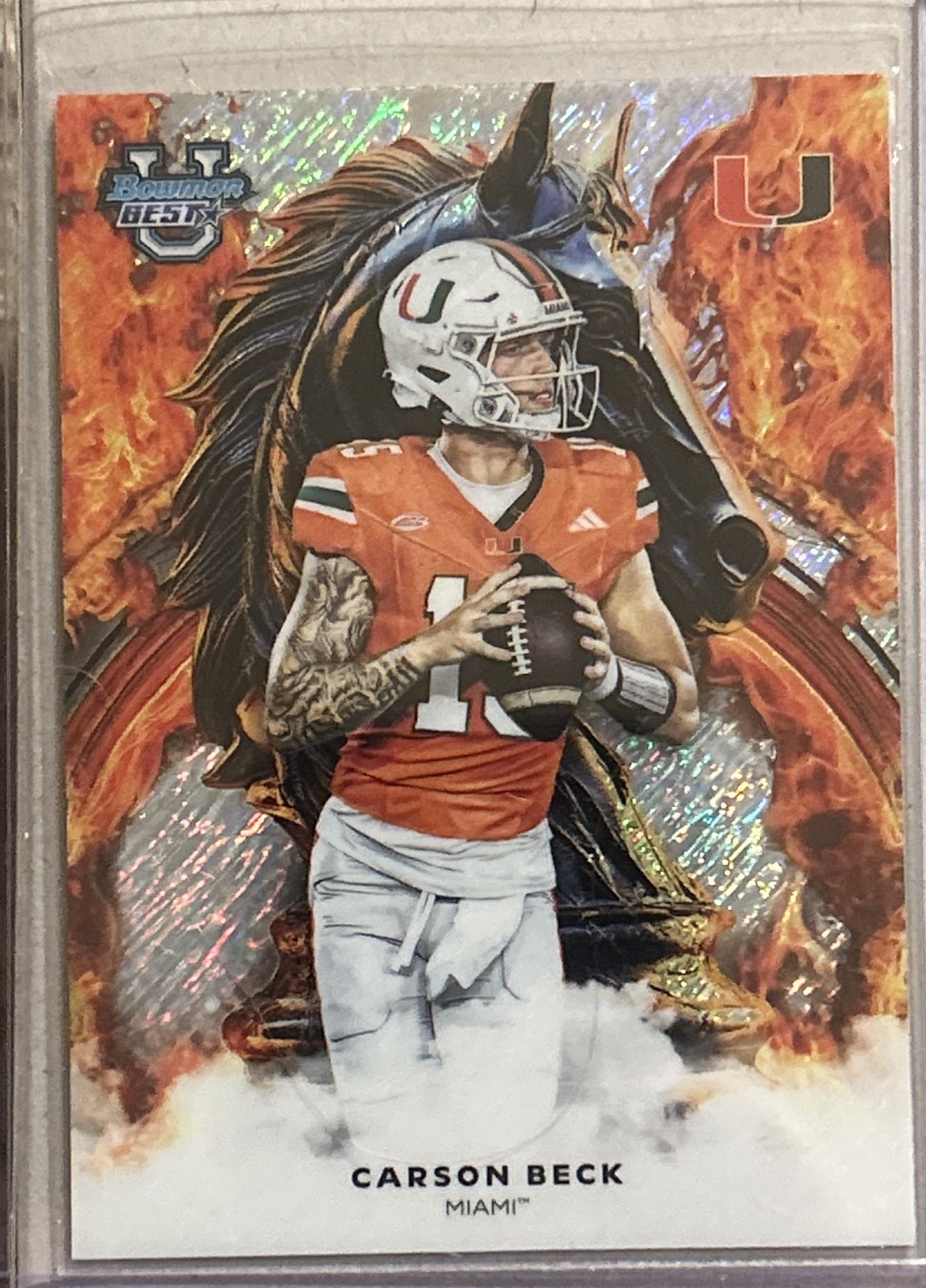2025 Bowman's Best University - Workhorse Carson Beck #W-25 Shimmer Refractor...