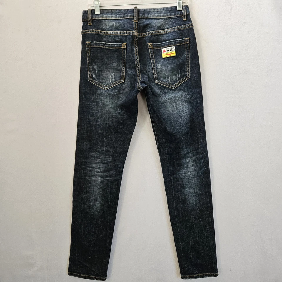 Pantalones de mezclilla Frankie Morello para hombre talla 29x30,5 GF parches europeos desgastados oscuro grunge Foto 2 de 4