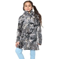 Kids Hooded Camo Charcoal Parka Jacket Faux Fur Coat New Fashion Girls 5-13 Yrs