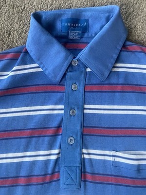 Vintage 80s Towncraft JC Pennys 4 Button Striped SS Poly Cotton Blend M