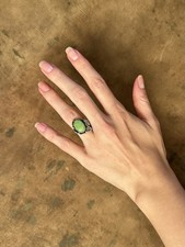 1970s Green Turquoise Navajo Sterling Silver Floral Worn Patina Ring Size 6.5