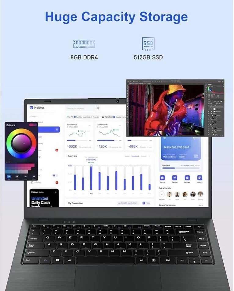 14 Inch, 8GB RAM, 512GB STORAGE, N4020 Quad-core Processor, Full Size Keyboard - Image 3 of 4